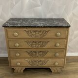 Art Deco chest of drawers in black marble and stripped solid oak