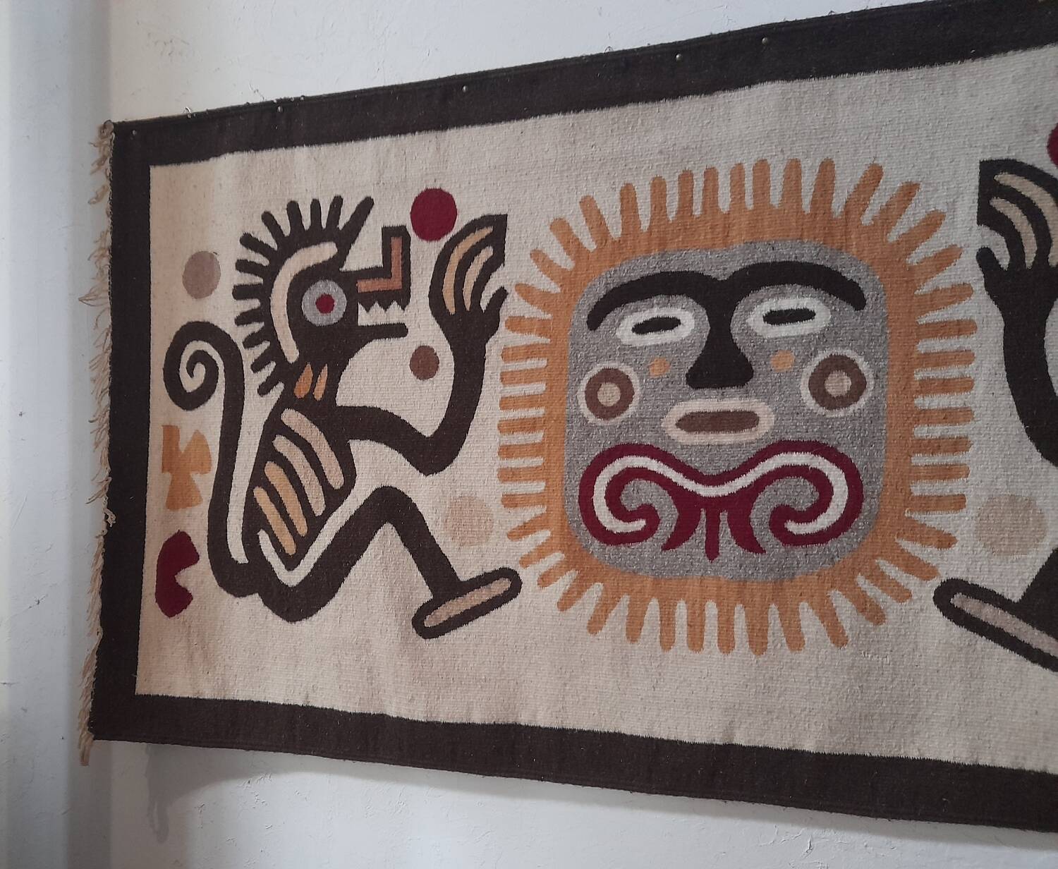 Large handmade wool kilim mural pre-Columbian 178x90cm