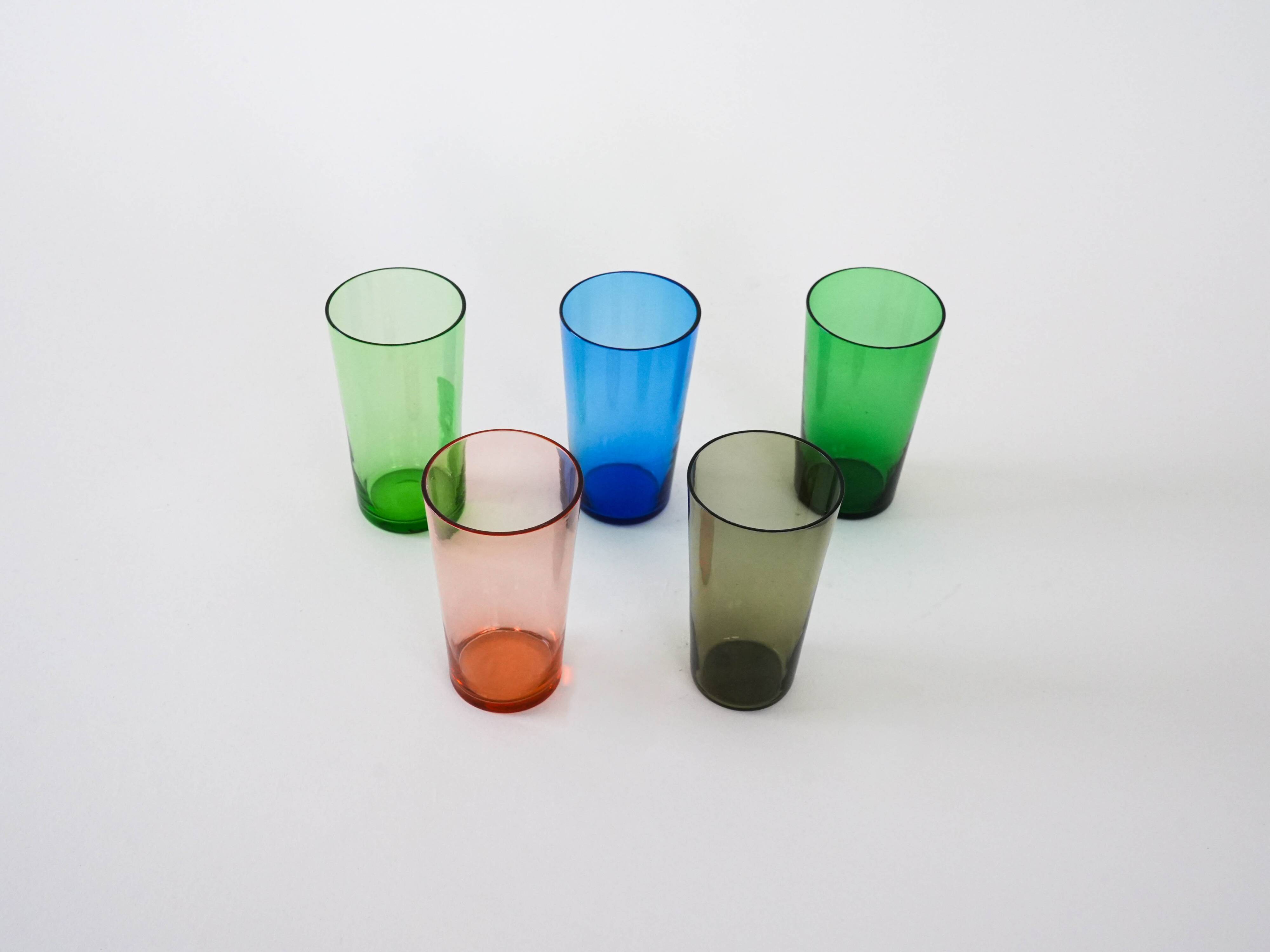 Set of coloured glasses, Finnish design, 1950s, designer: Tapio Wirkkala