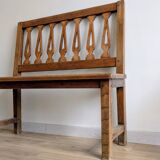 Old church bench in pitch pine, rustic charm and authentic patina.