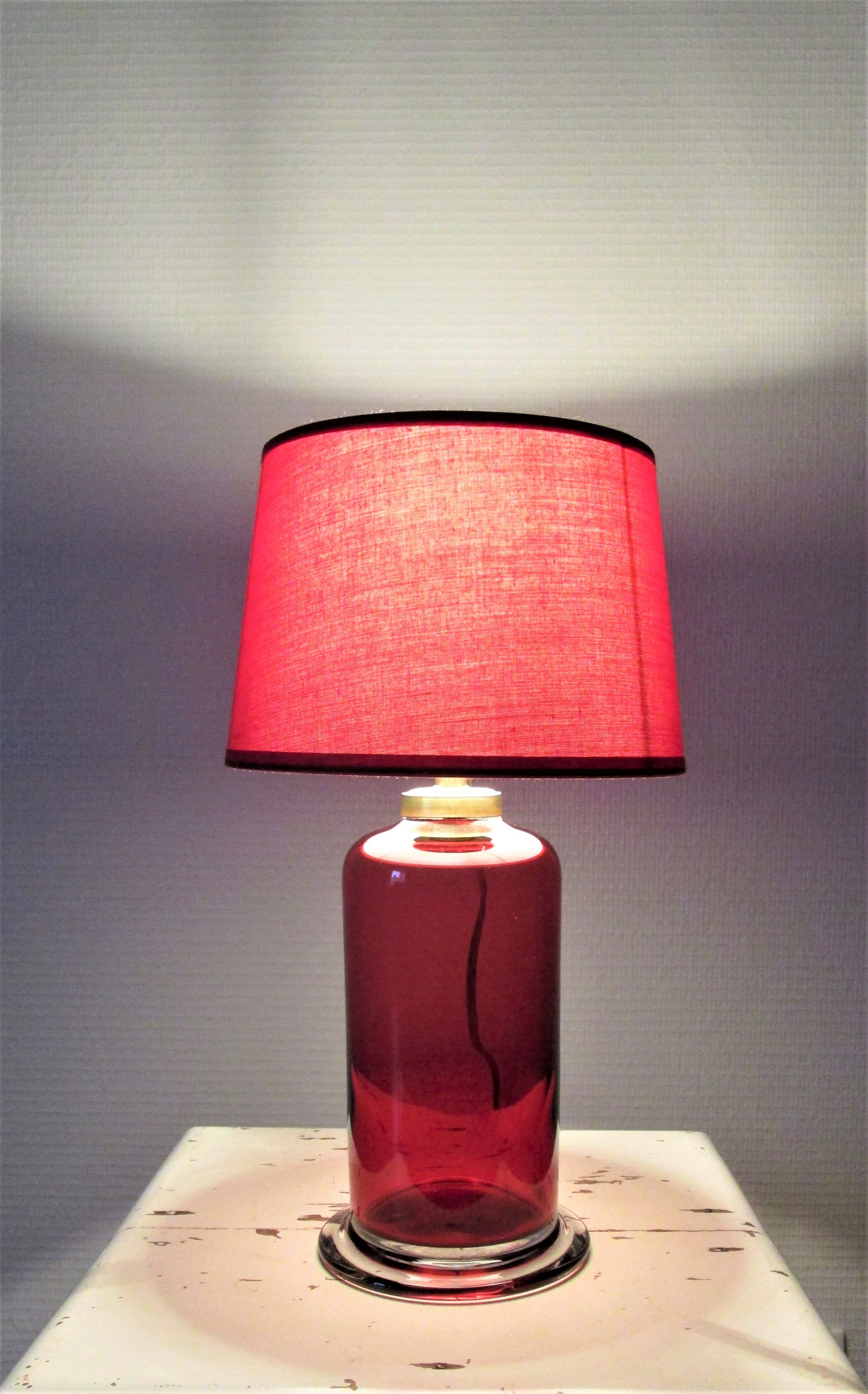Red glass lamp and vintage brass