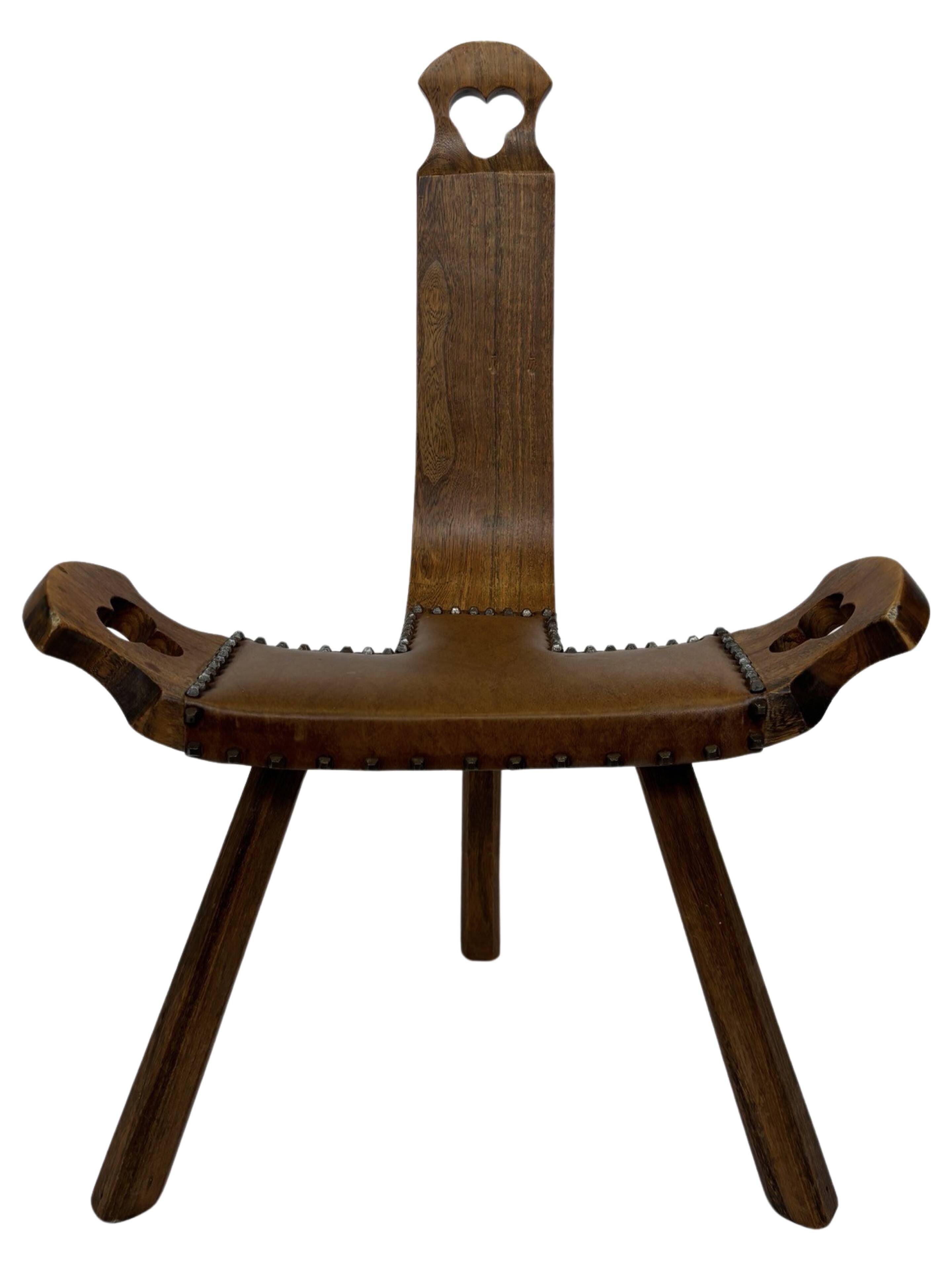 Vintage Spanish chair stool brutalist design wood