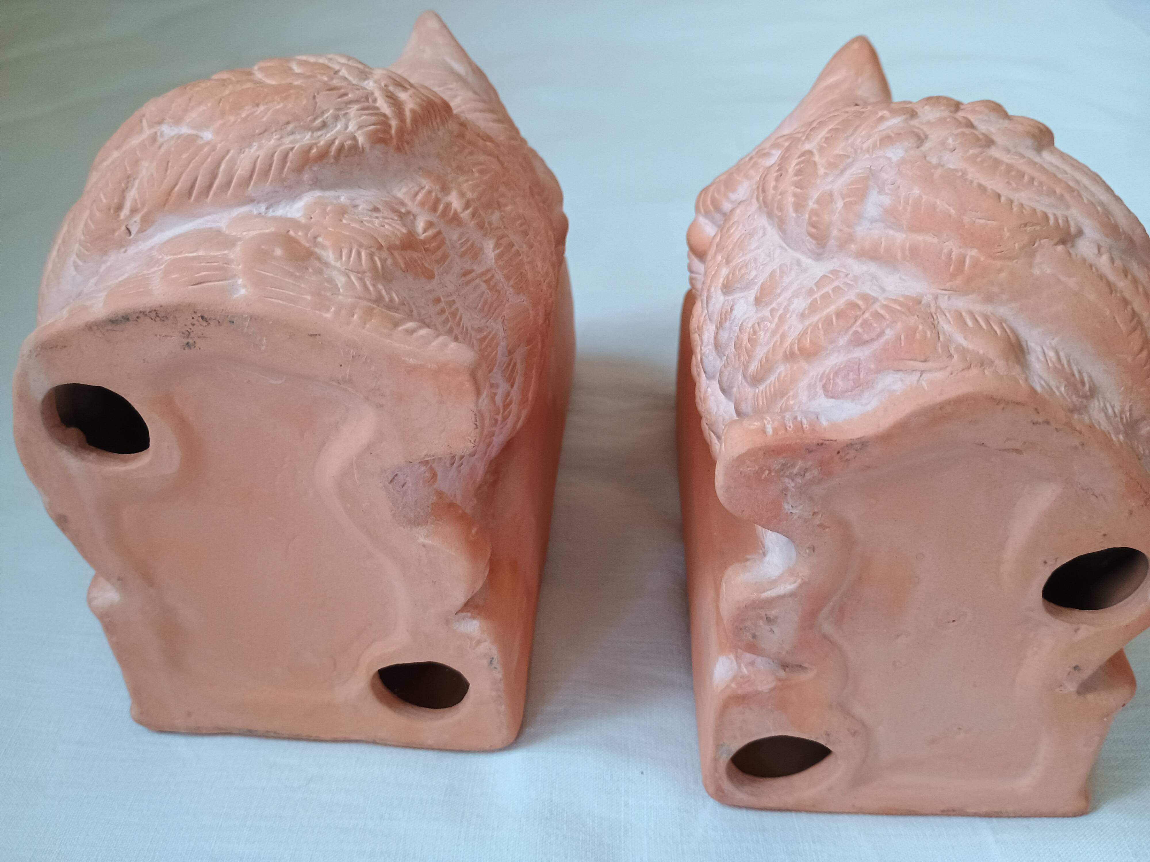 Serre livres paire - Hibou Chouette et livre - terre cuite brute - moderne