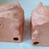 Pair of bookends - Owl and book - raw terracotta - modern