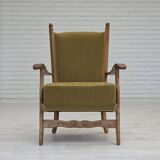 1970s, Scandinavian armchair, cotton/wool fabric, solid oak wood.