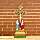 Vintage statuette Jesus on the Cross surrounded by Mary and John