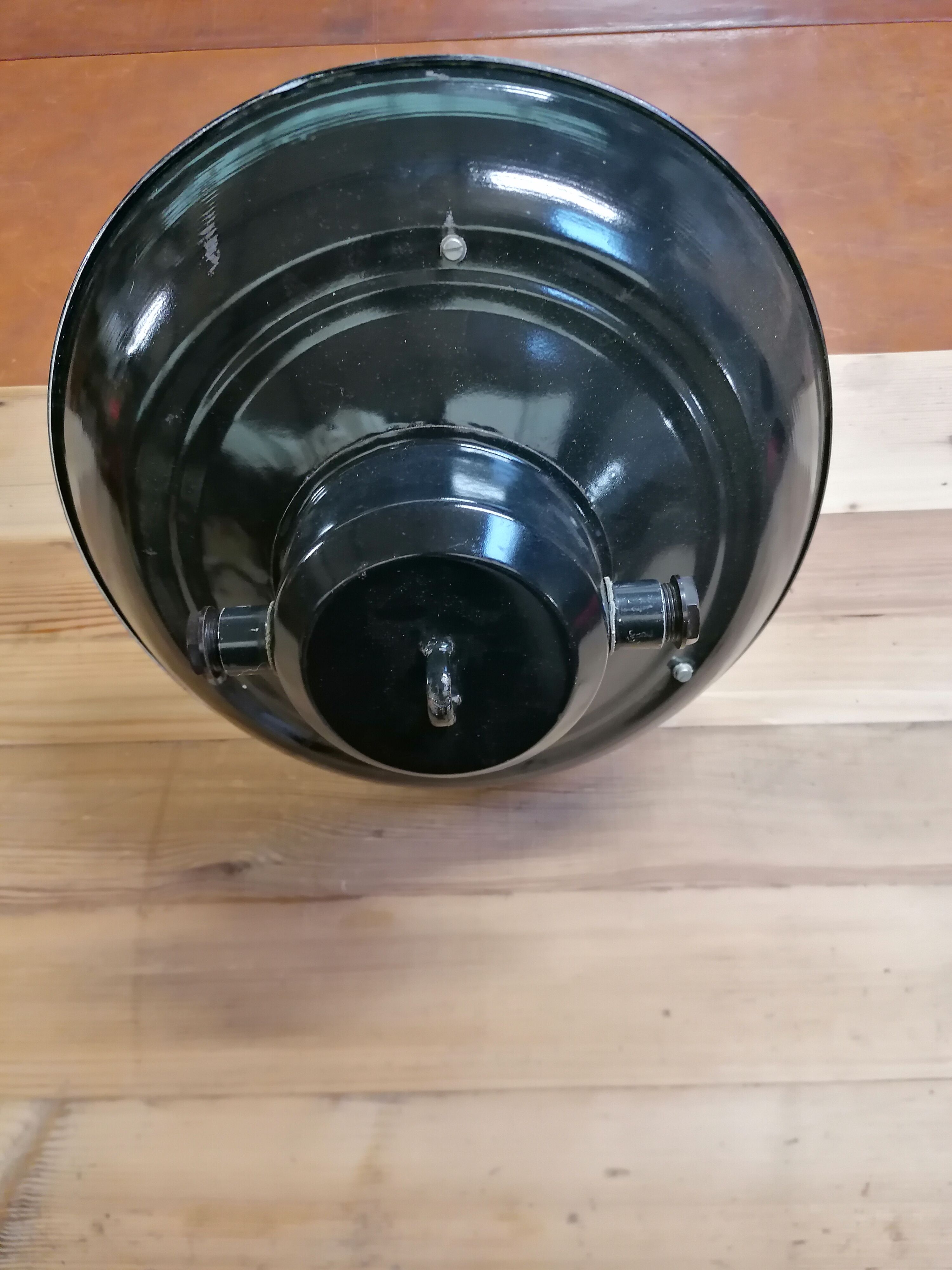 Set of 3 vintage Czech industrial pendant lights, 1950s