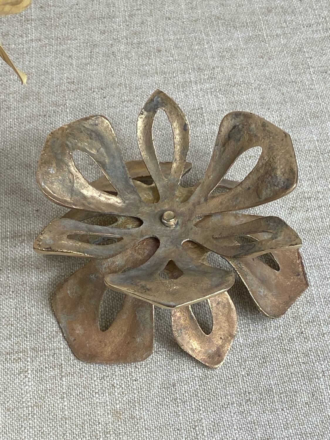 Solid brass water lily candle holder