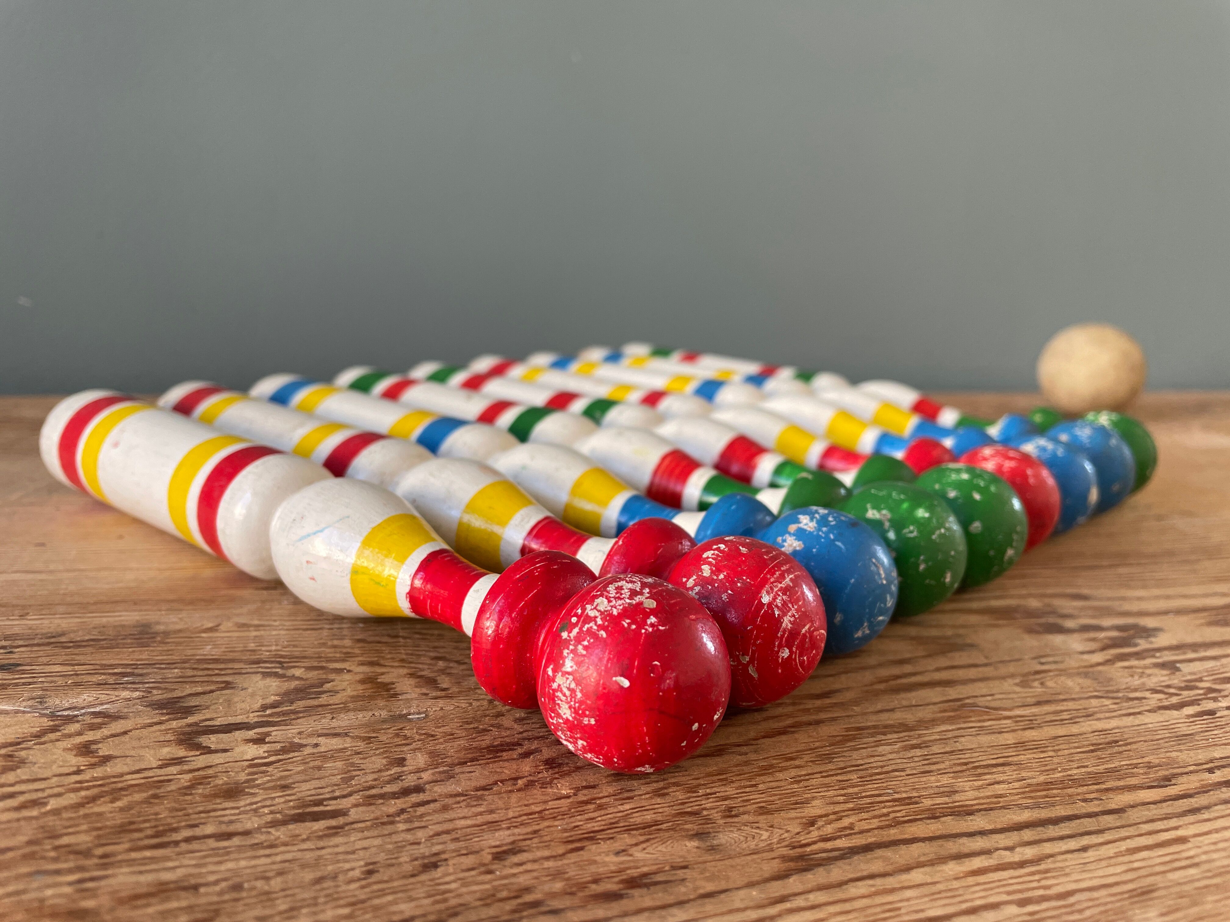 Old painted wooden bowling game