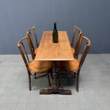 Table de bistrot ancienne française avec plateau en bois d'orme clair
