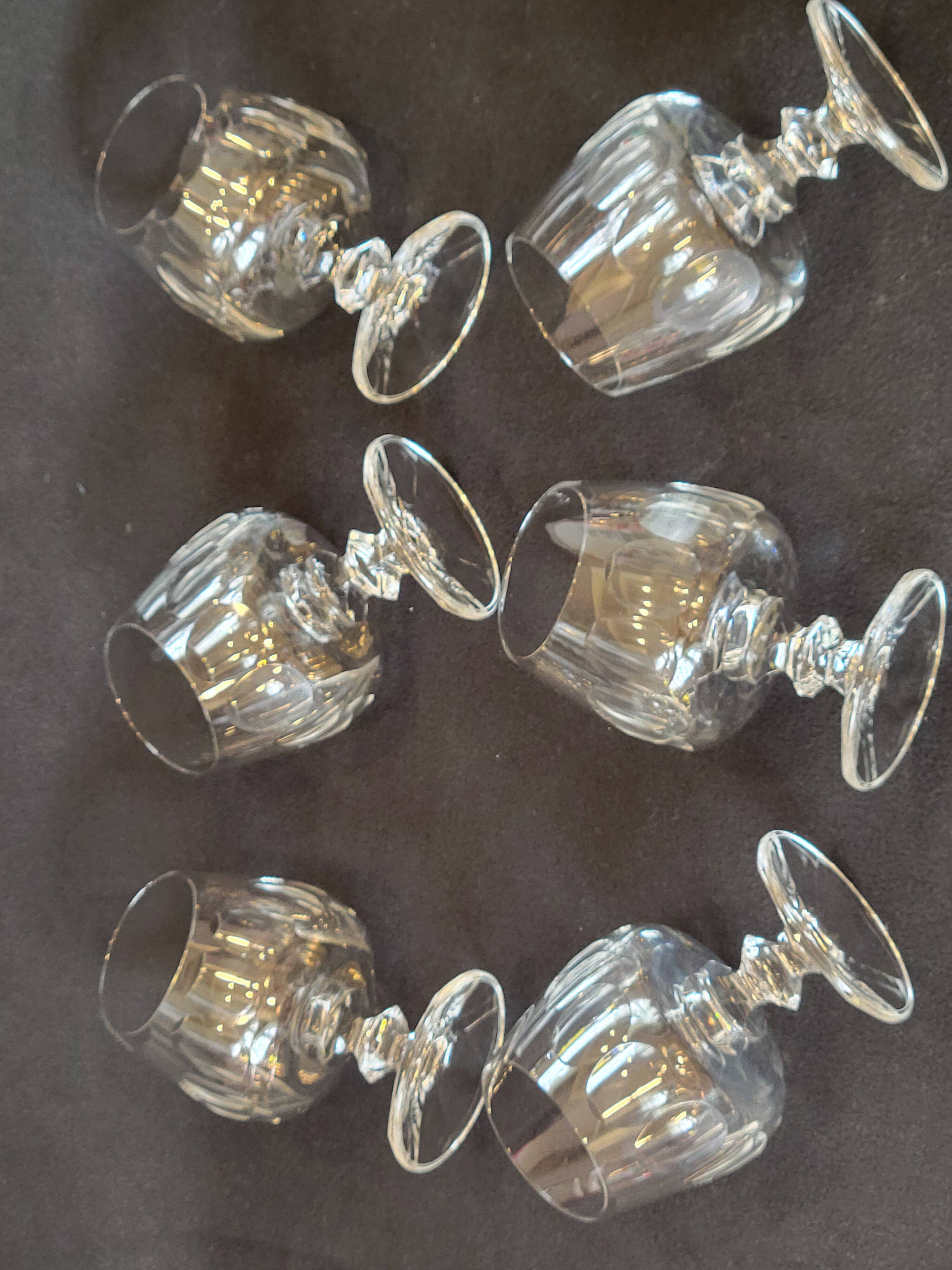 6 cognac glasses in flat cut crystal