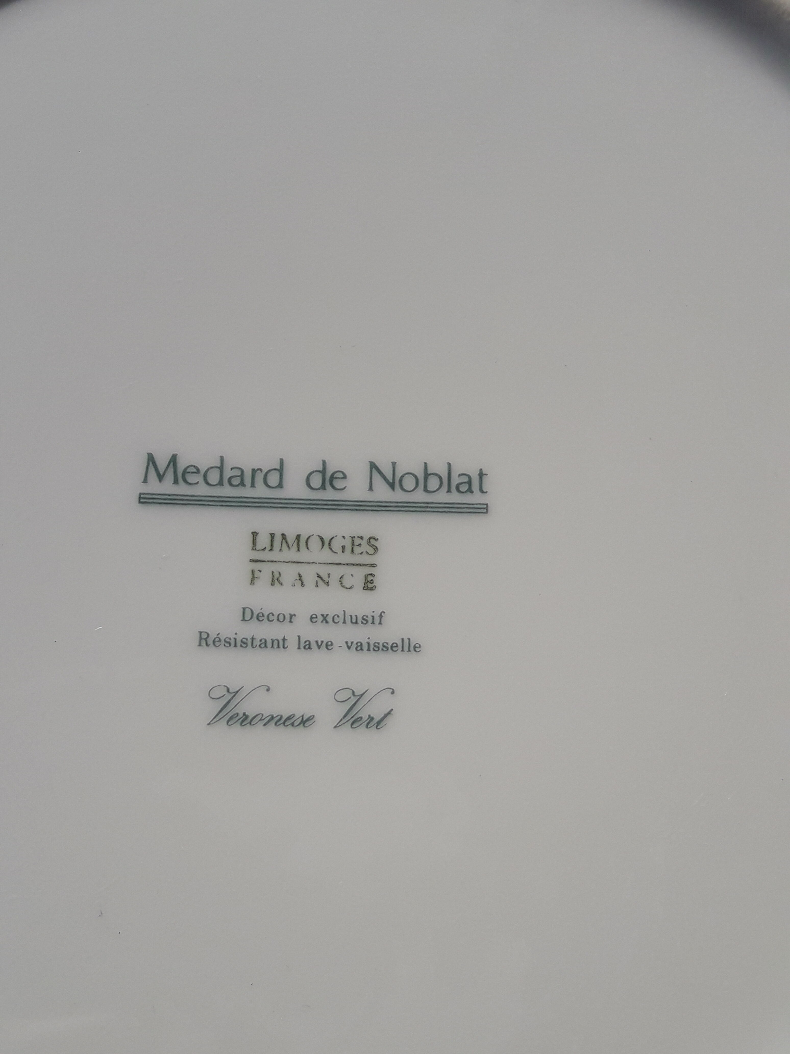 Hollow round plate in limoges medard de Noblat model Veronese green diam 31.5 cm