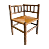 Corner chair in wood and straw year 50