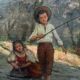 HST painting (19th/20th century) Children fishing in the undergrowth