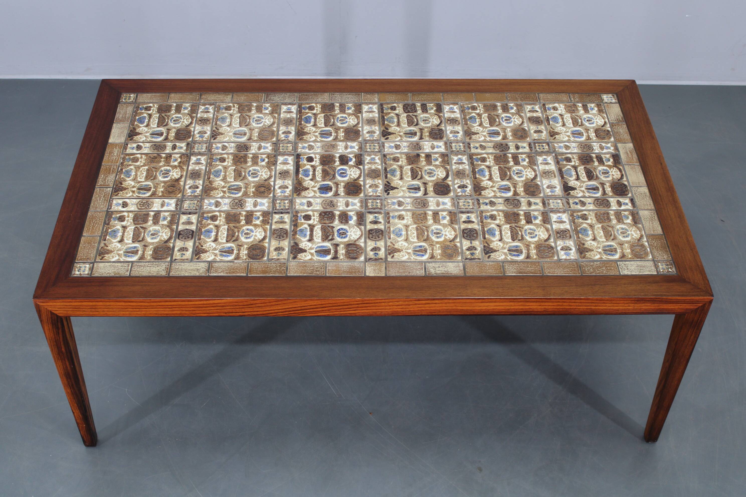Mid-century Danish Haslev Mobelsnedkeri coffee table with Royal Copenhagen ceramic tiles