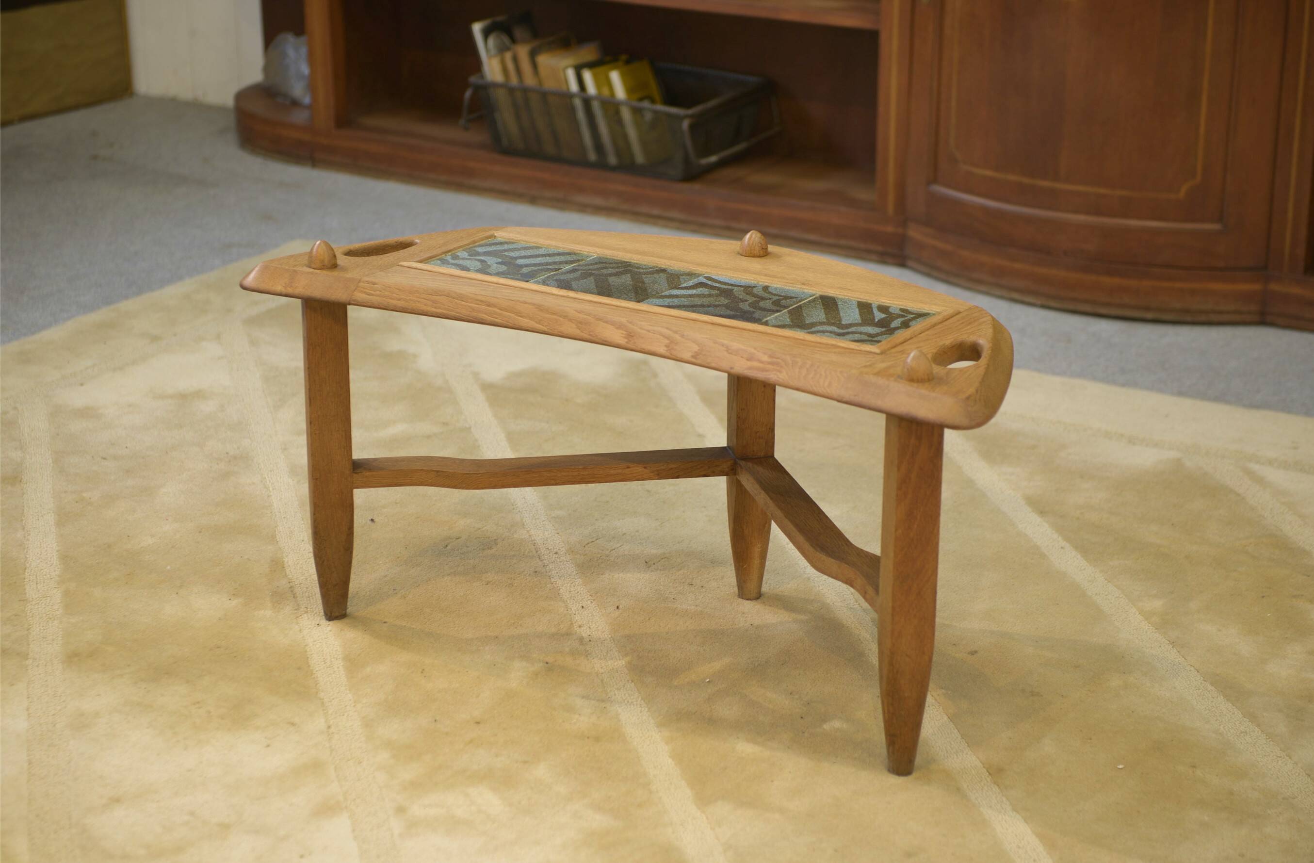 Oak and ceramic coffee table by Guillerme and Chambron for Votre Maison 1950s
