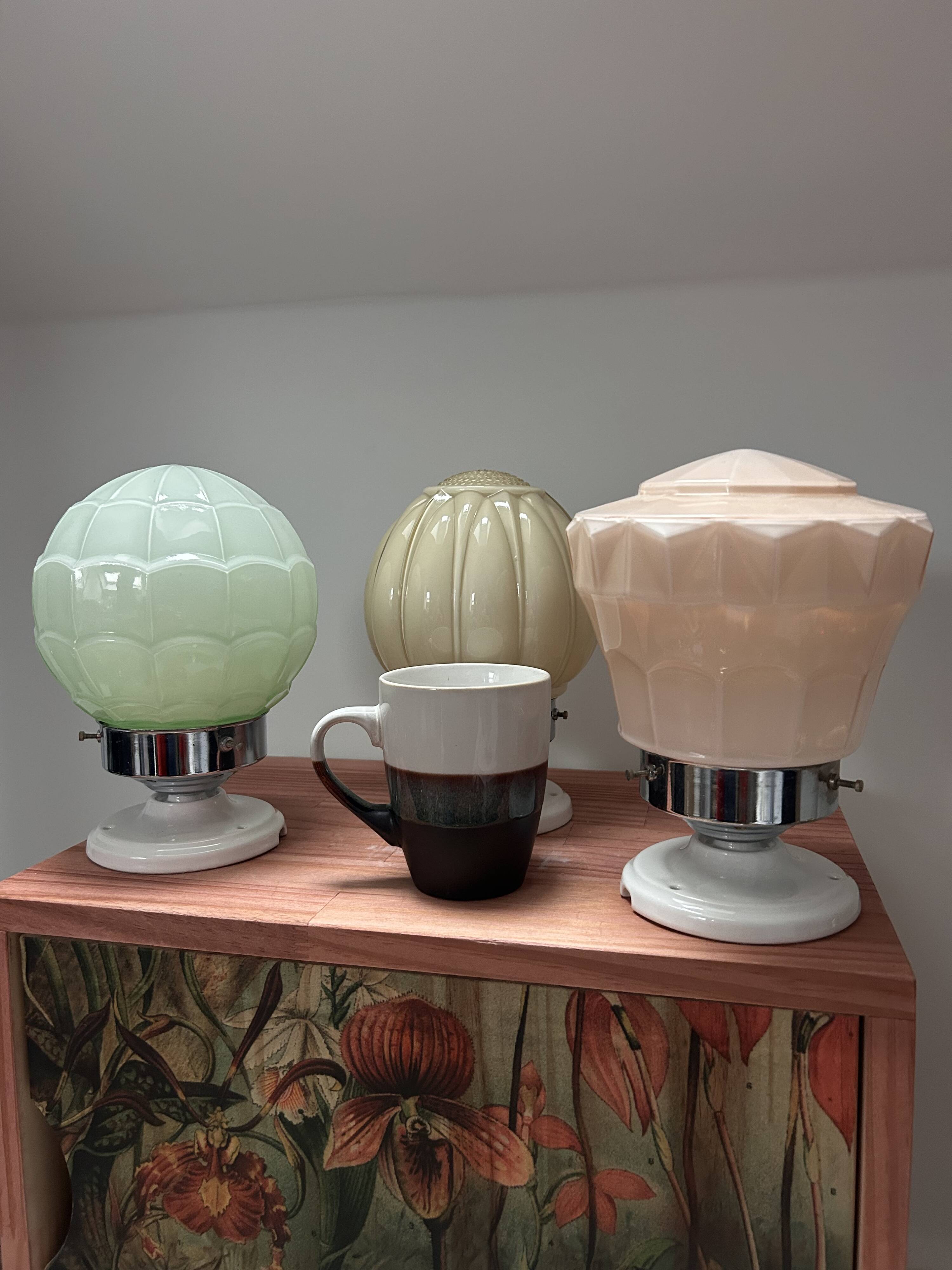 Set of three Thabur globe wall lights in pastel opaline