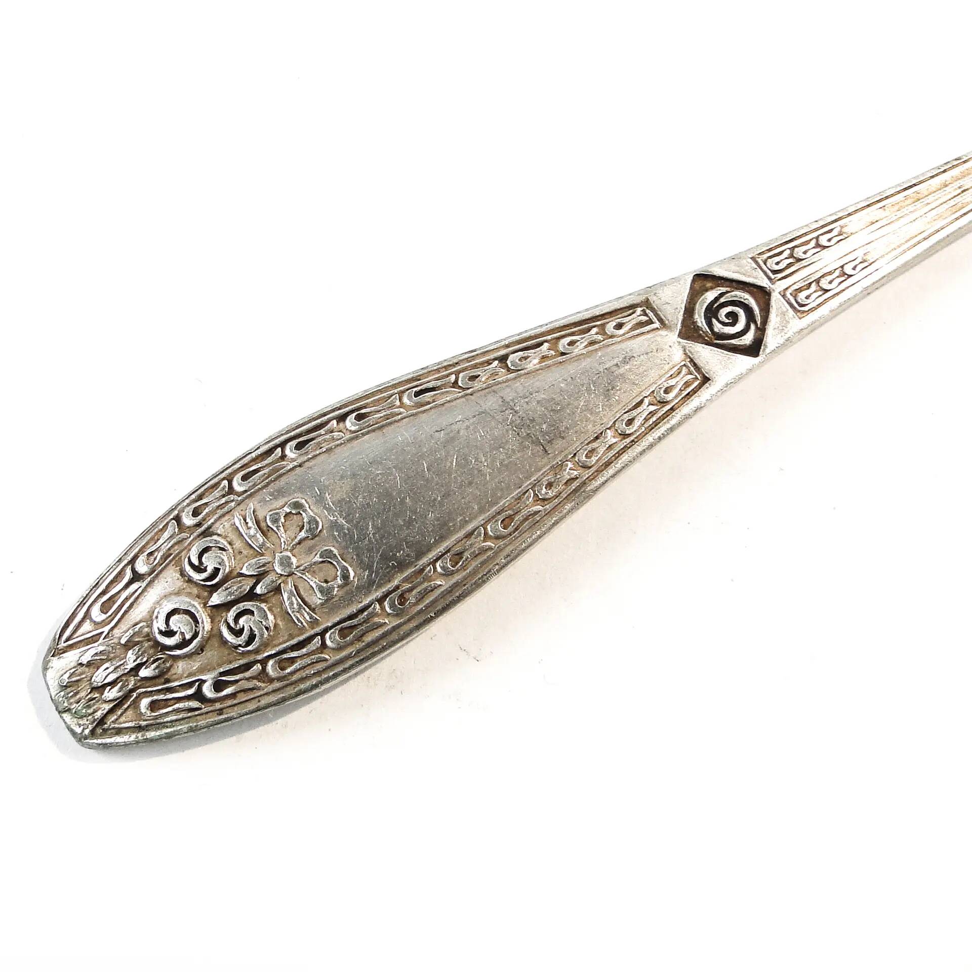 Cuillère à sucre Art Déco, en laiton plaqué argent, frères Henneberg, Pologne, années 1930