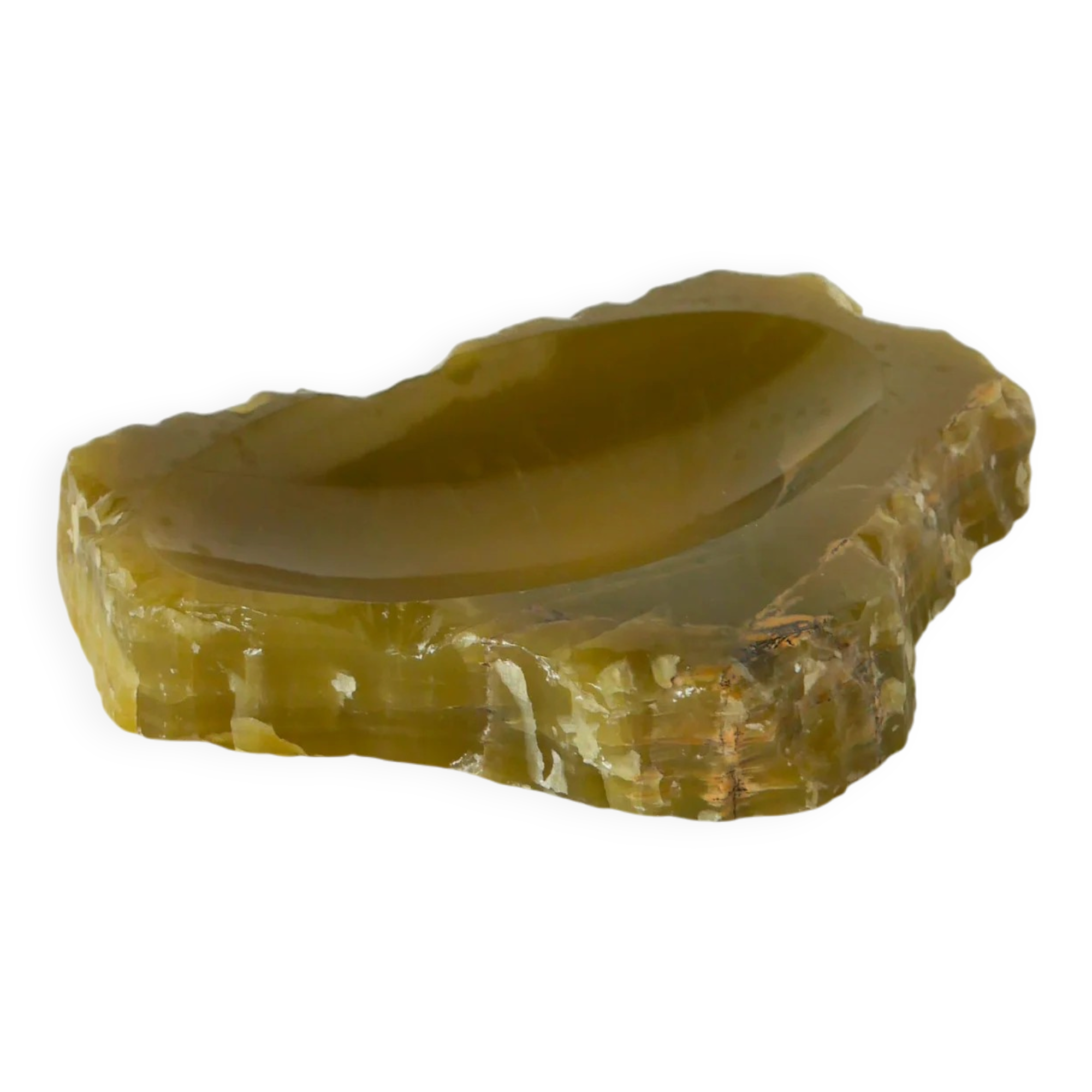 Très grand vide-poche en albâtre, forme libre, ocre, 1970