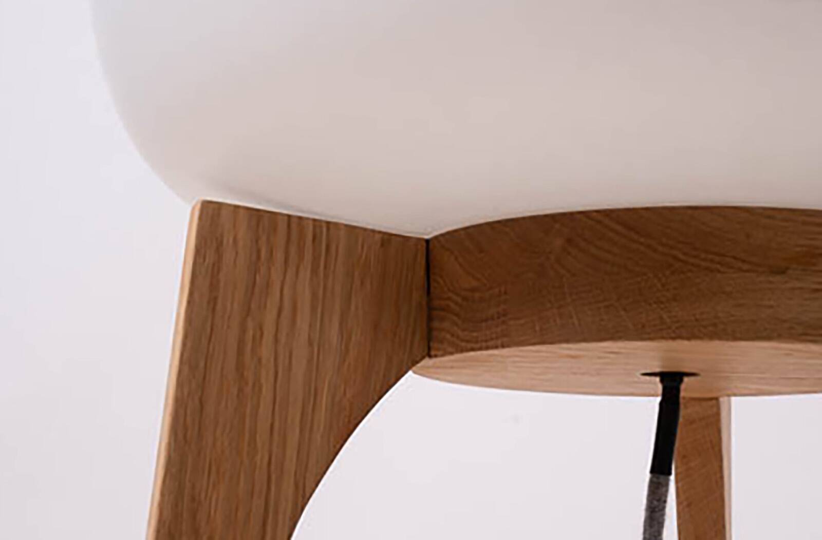 Space Age Floor Lamp, White Glass Lampshade, Wooden Base, 1960s