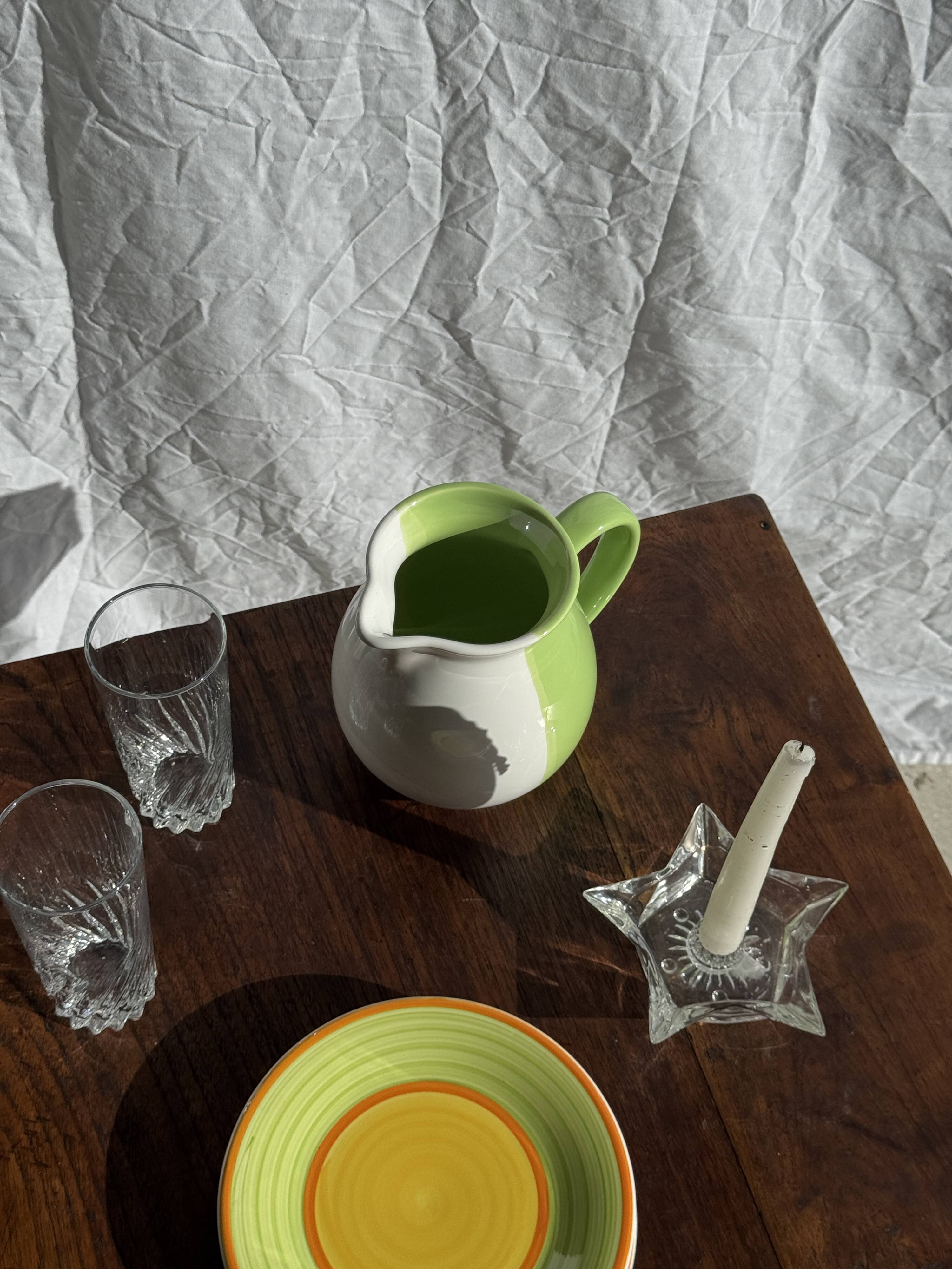 90s white and green ceramic carafe H17 D11