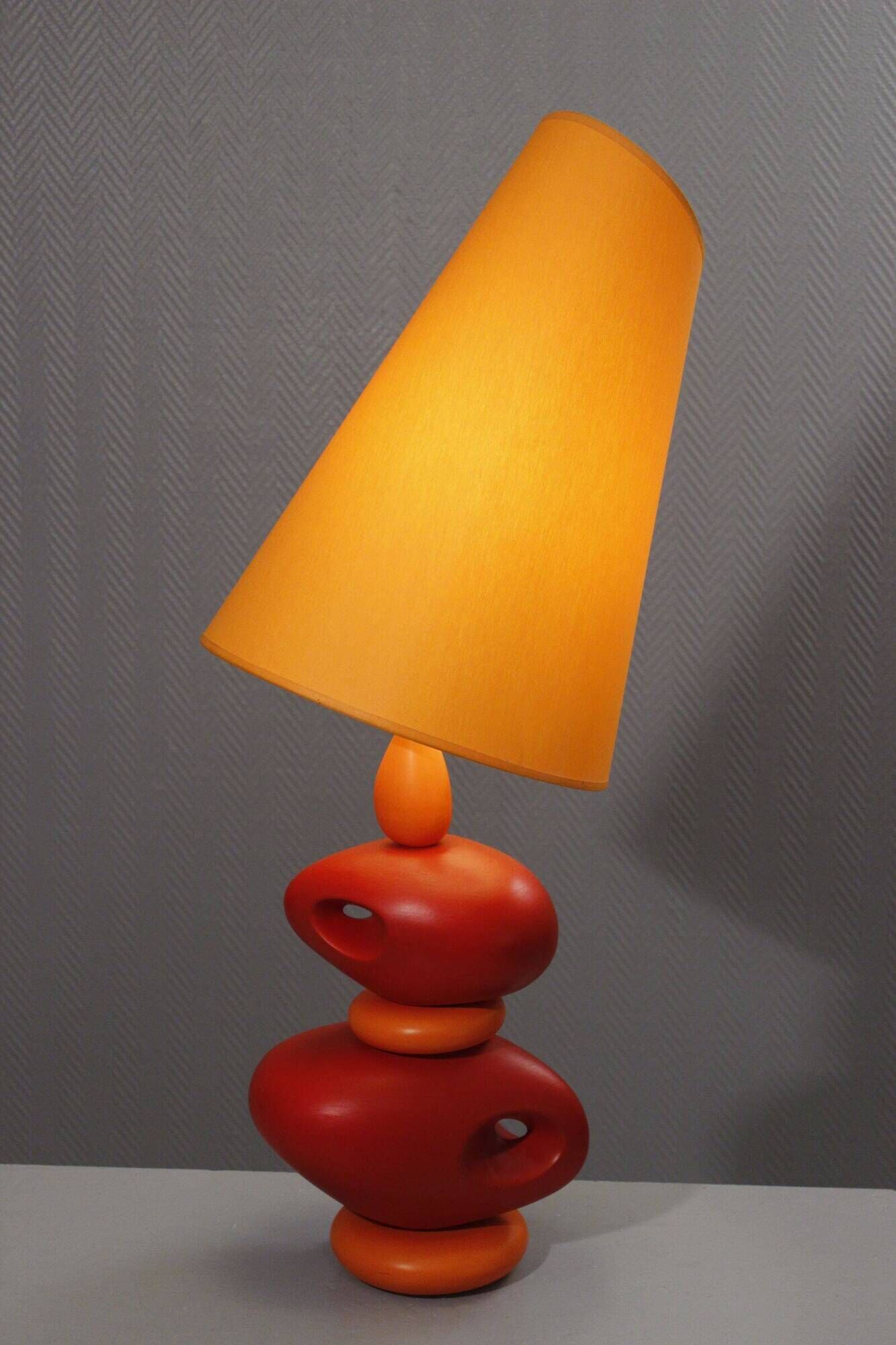 Louis Drimmer large ceramic pebble lamp orange 1980s