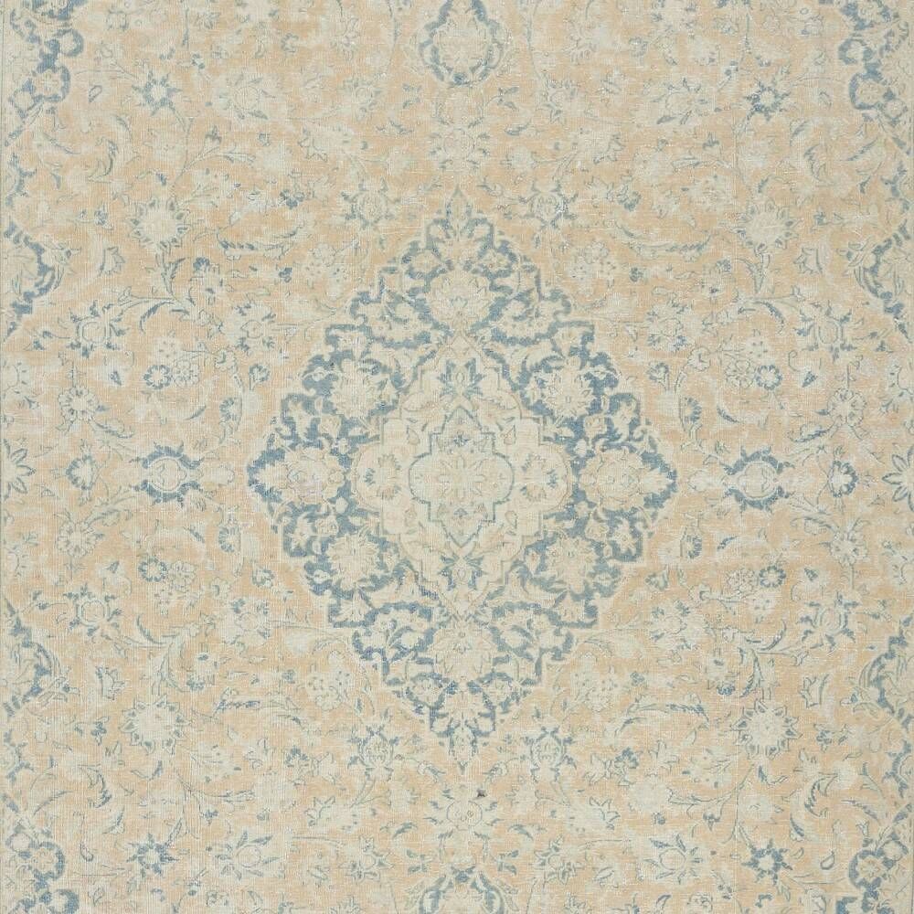 One of a kind Hand-knotted Turkish Area Rug. Vintage Beige Large Carpet for Rustic, Country & Farmhouse Decor