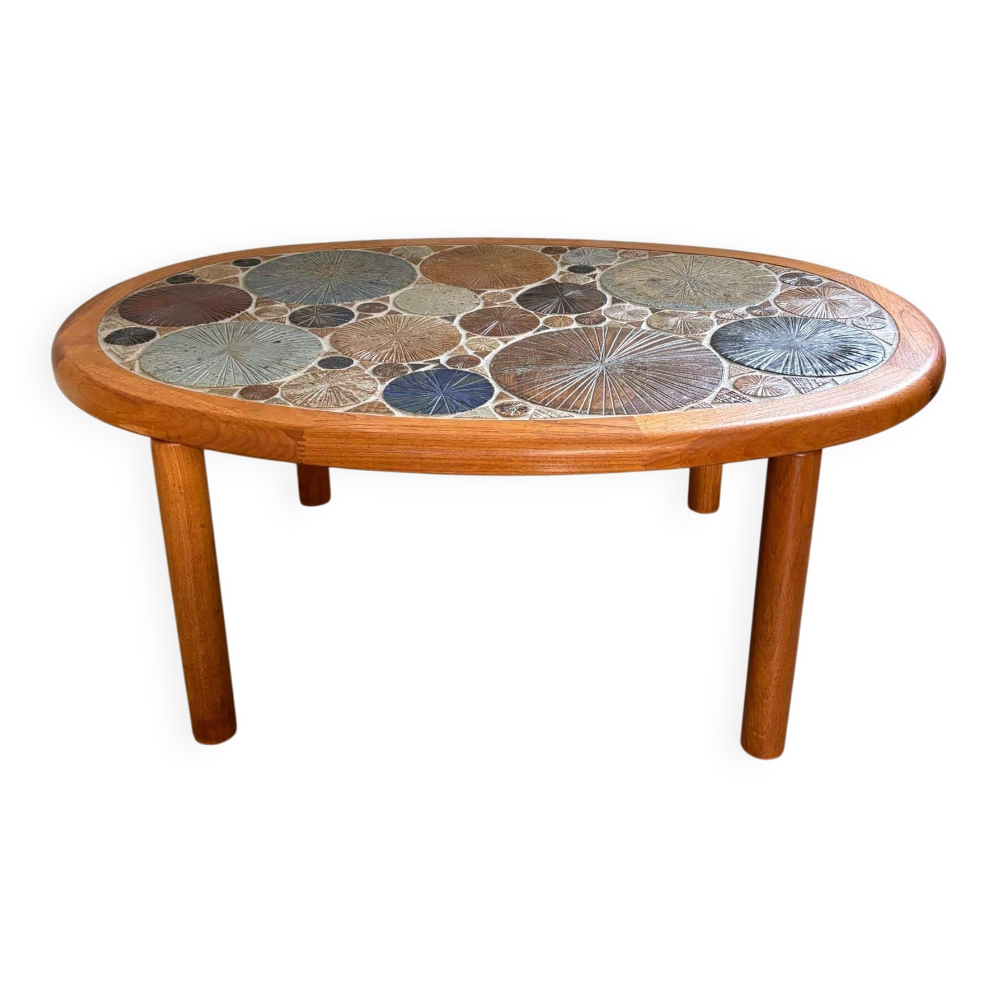 Ceramic and wooden side or coffee table, Tue Poulsen for Haslev, Denmark, 1960s