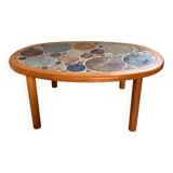 Ceramic and wooden side or coffee table, Tue Poulsen for Haslev, Denmark, 1960s