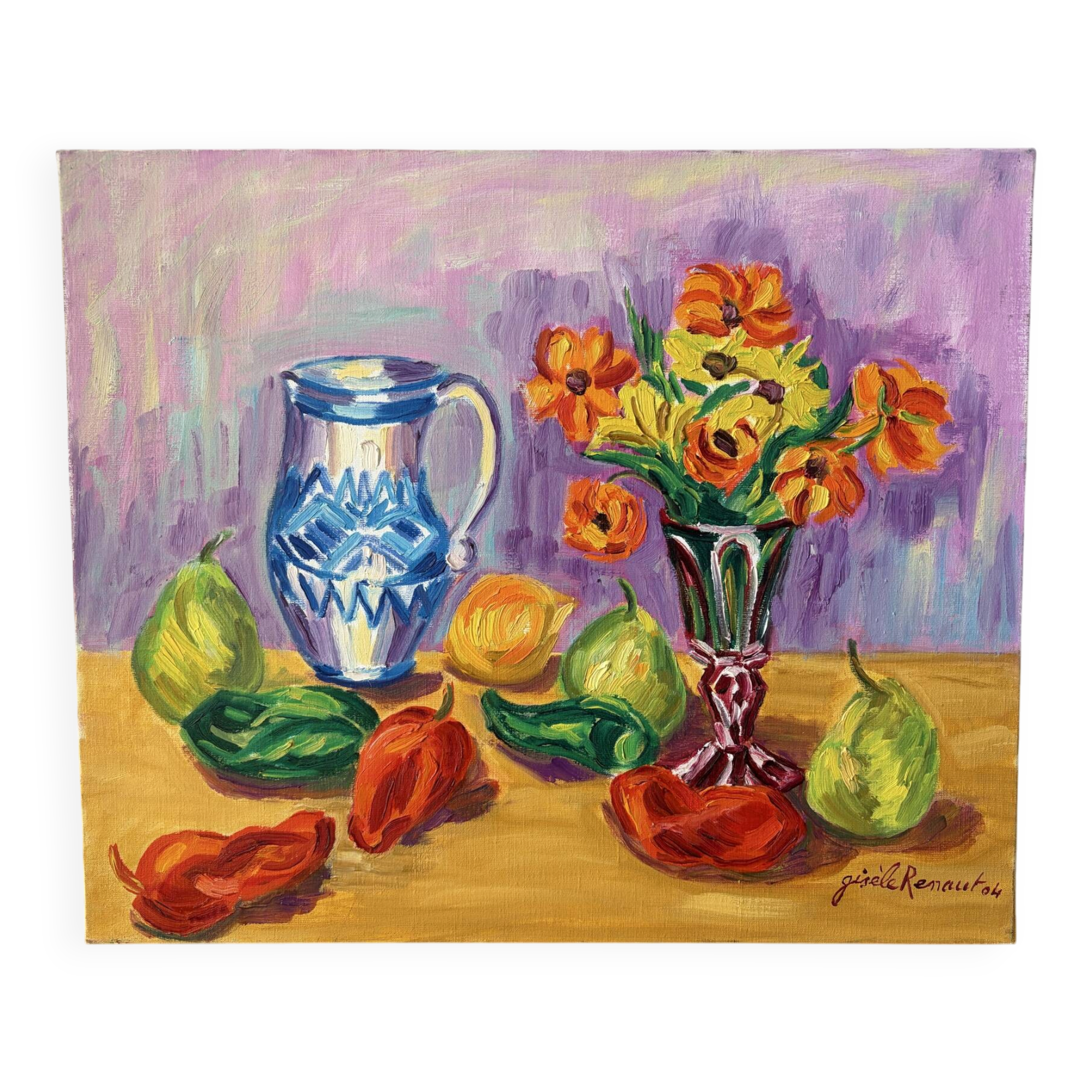 Still life, oil on canvas signed Gisèle Renaut (1930-2020)