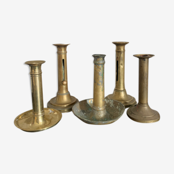 Set 5 vintage brass candlesticks