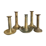 Set 5 vintage brass candlesticks