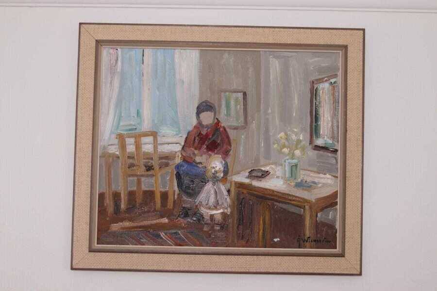 Original Swedish oil on canvas – “Figure in Interior” by Åke Wickström – vintage & framed – 57 × 66 cm