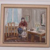 Original Swedish oil on canvas – “Figure in Interior” by Åke Wickström – vintage & framed – 57 × 66 cm