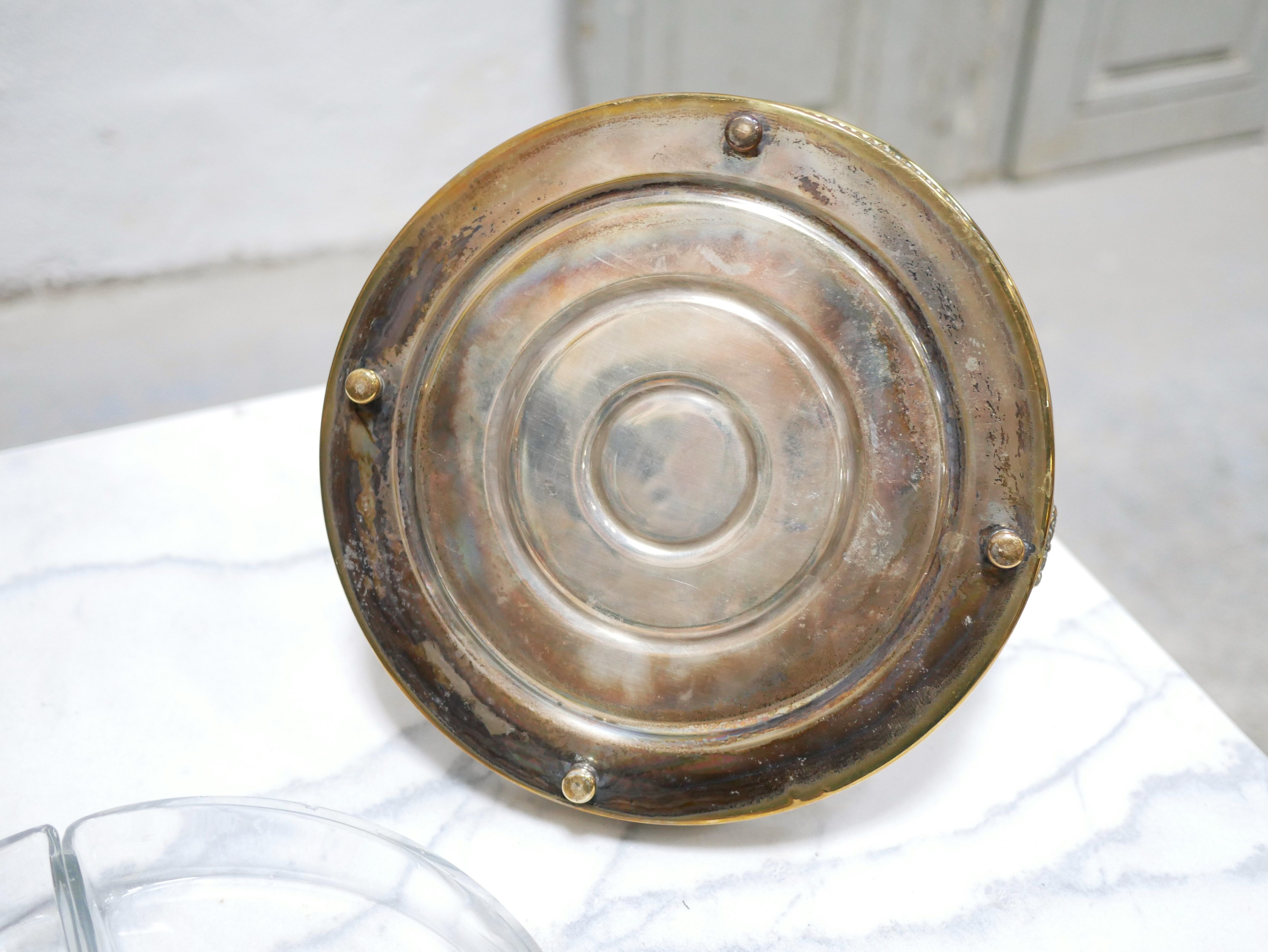 Vintage aperitif serving tray in brass and glass