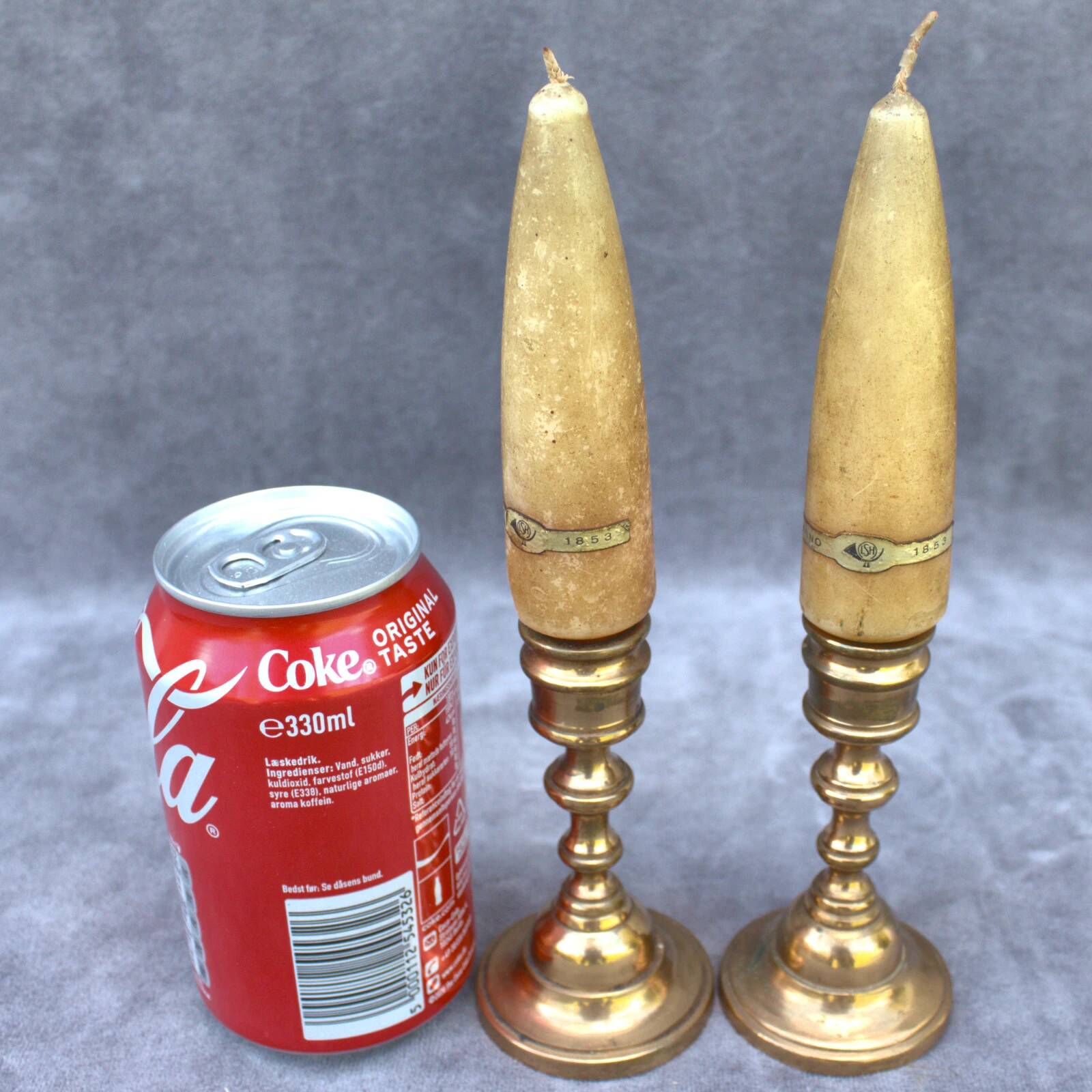 Vintage Set of 2 Brass Candle Holders with Antique Candles, Elegant Home Decor