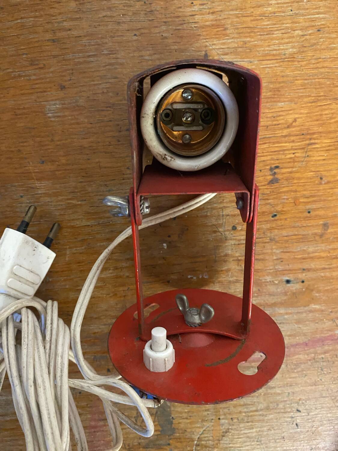 Vintage lita wall lamp, red metal, mategot design, 1950s