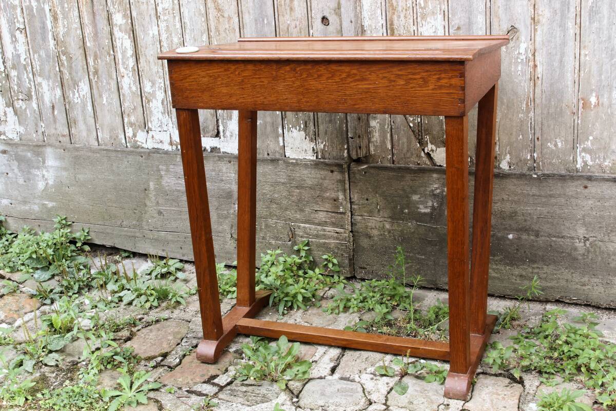 Wooden school desk and chair, 1950s