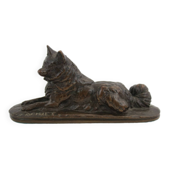 Lying Dog In Bronze Signed E.Frémiet