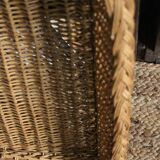 A large vintage rectangular wicker basket