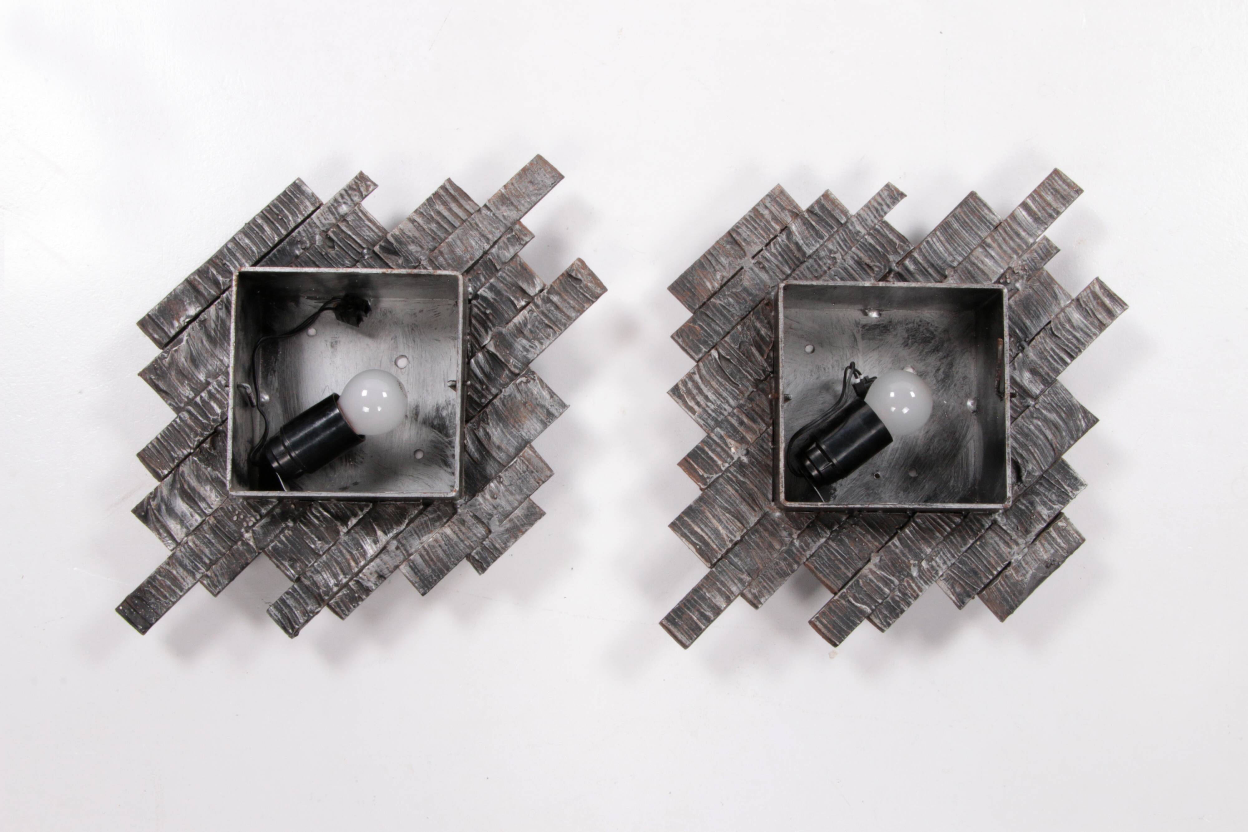 Brutalist wall lamps murano glass by Albano Poli for Poliarte, 70s, set of 2.