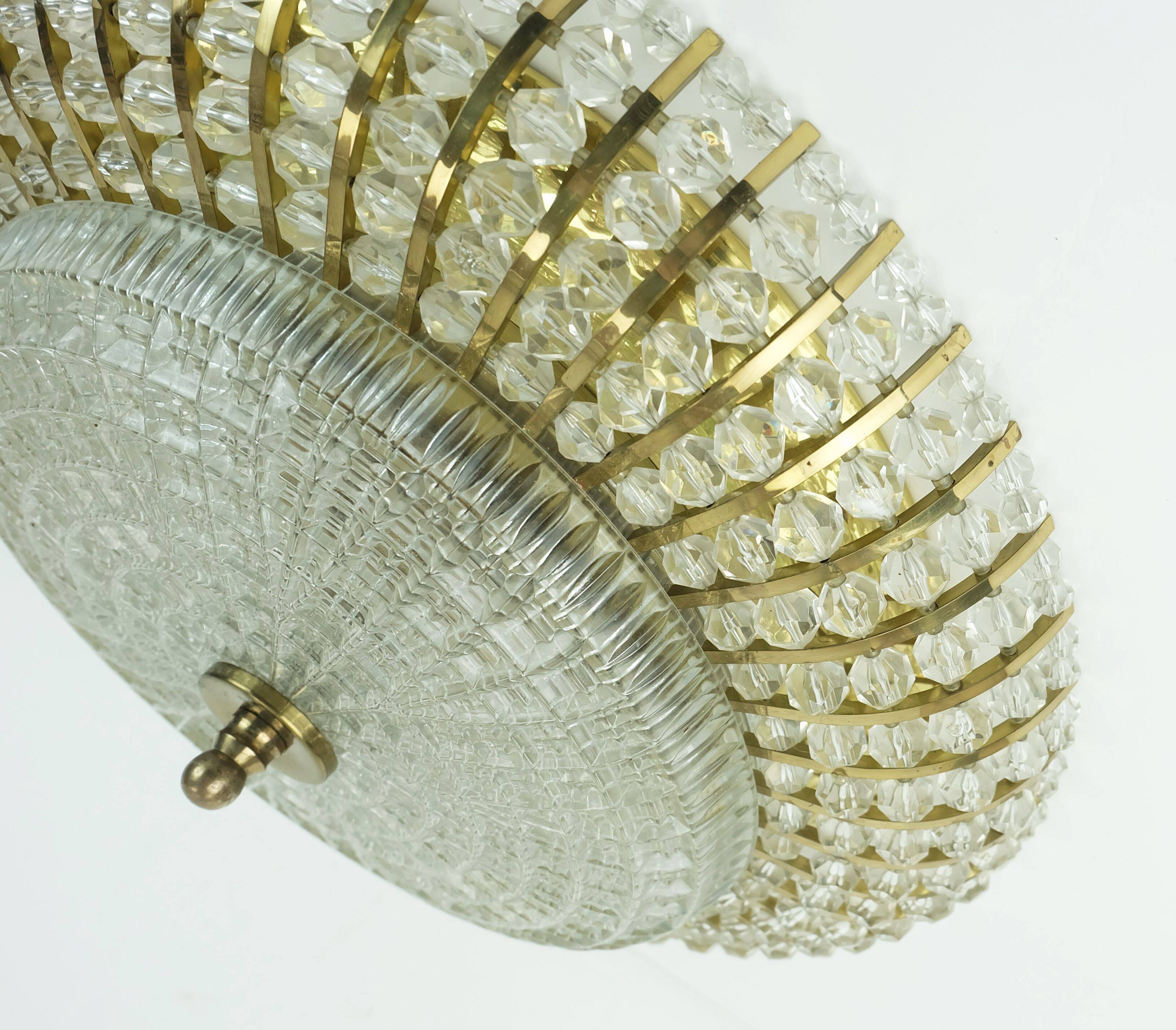 Glamorous 1960s mid century ceiling lamp ceiling fixture brass and glass