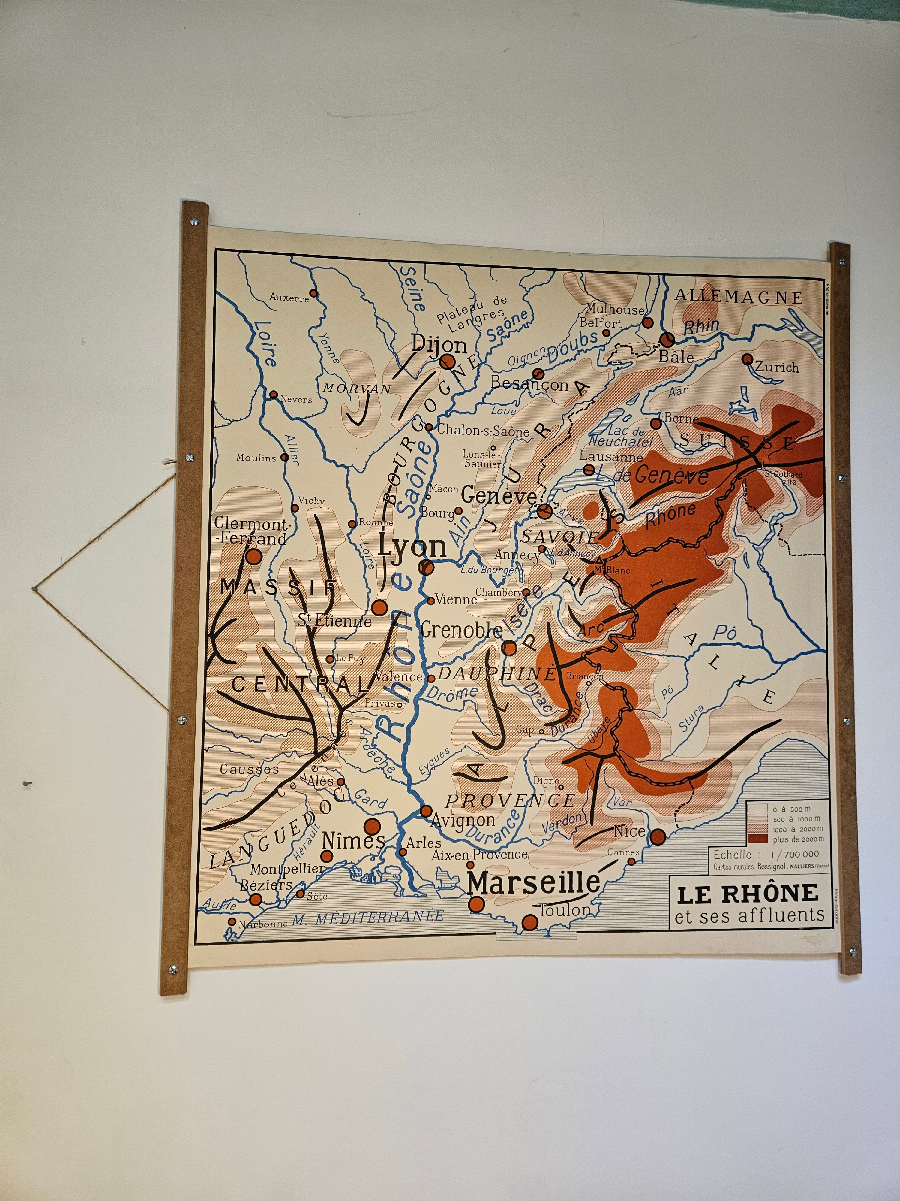 School map of ancient geography 1960 map of France the Garonne le Rhône