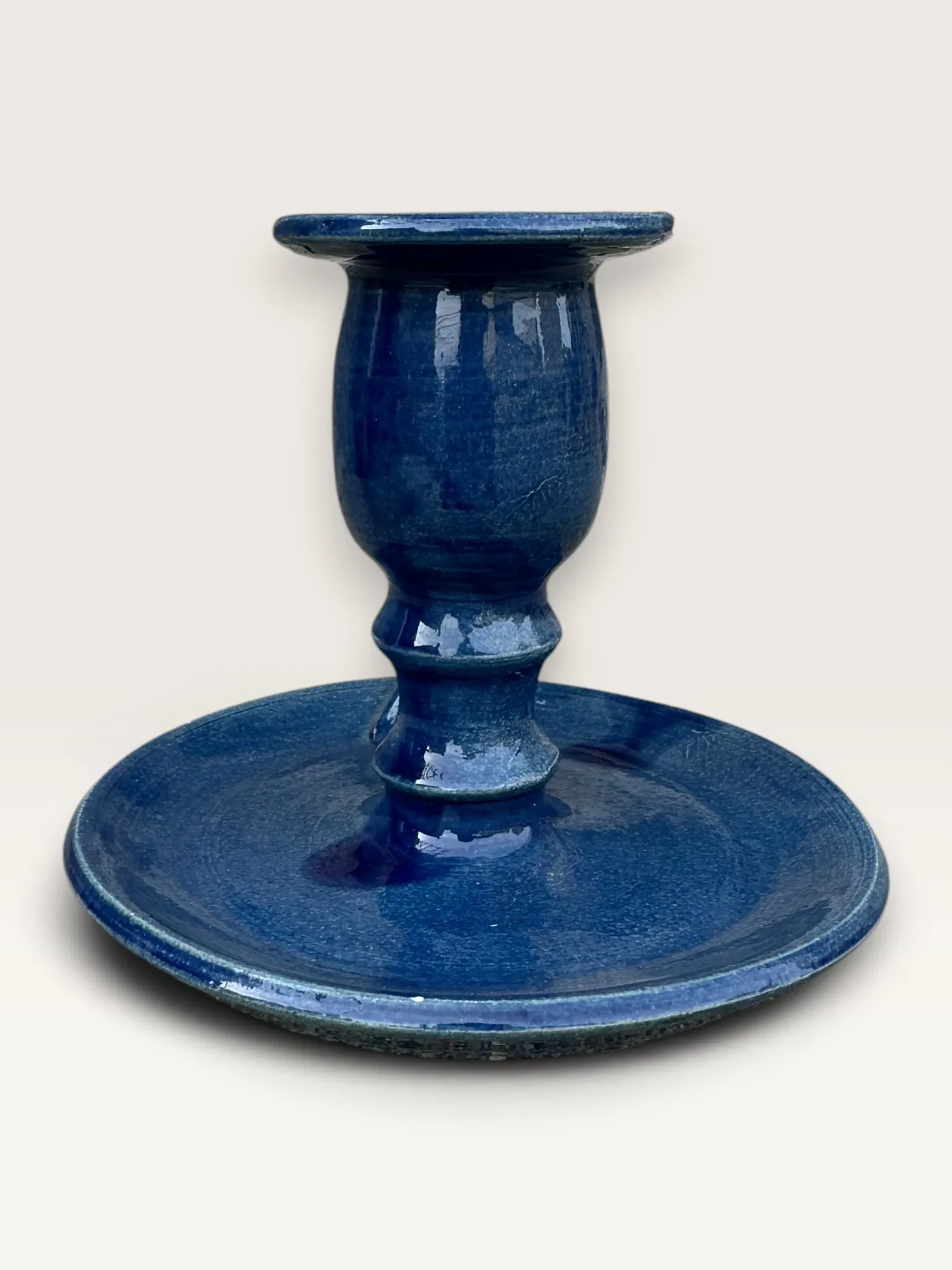 Blue ceramic rat cave candlestick