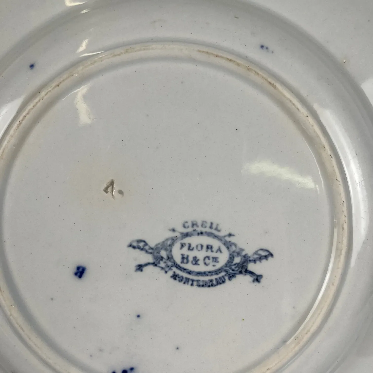 Set of 6 deep plates in ironstone "Flora" – Creil et Montereau, 19th century, blue