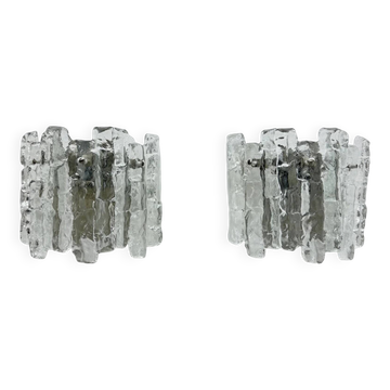 Pair of wall sconces ice glass and metal by J.T. Kalmar for Kalmar, 60s