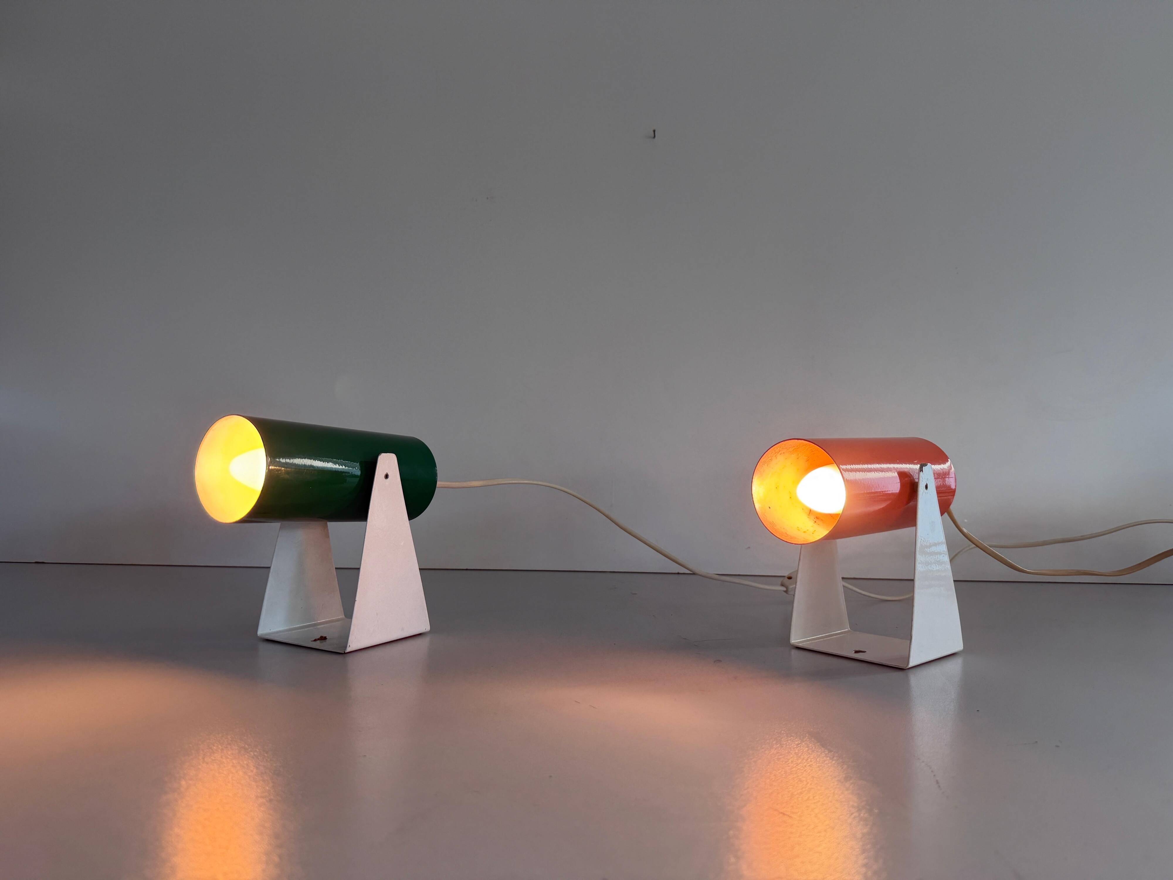 Pair of table lamps or wall lights in metal by Greene & Greene, 1970s, Germany.