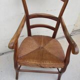Rustic straw armchair in walnut