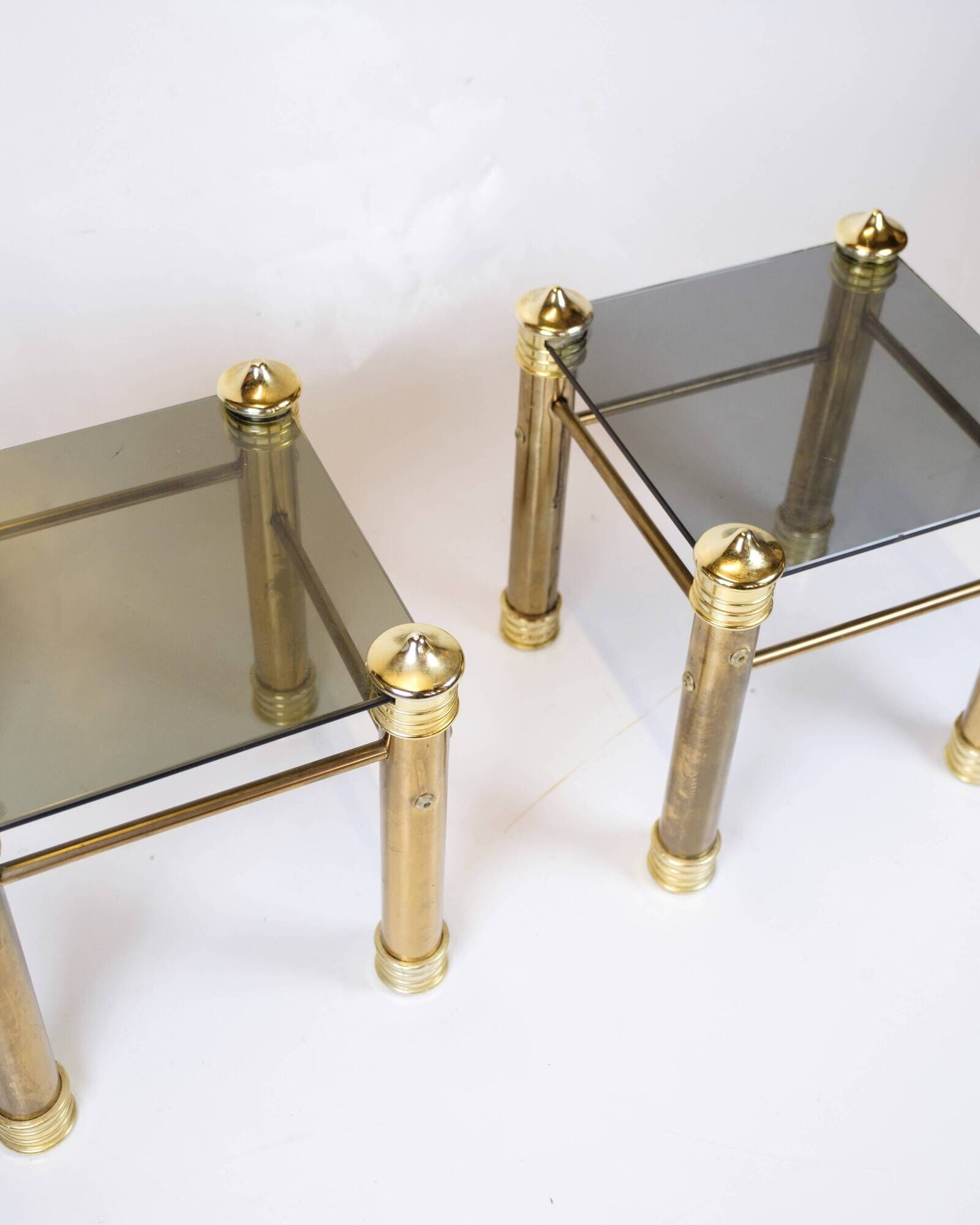 Set of two bedside tables - brass legs - black glass top - vintage style - 1970s