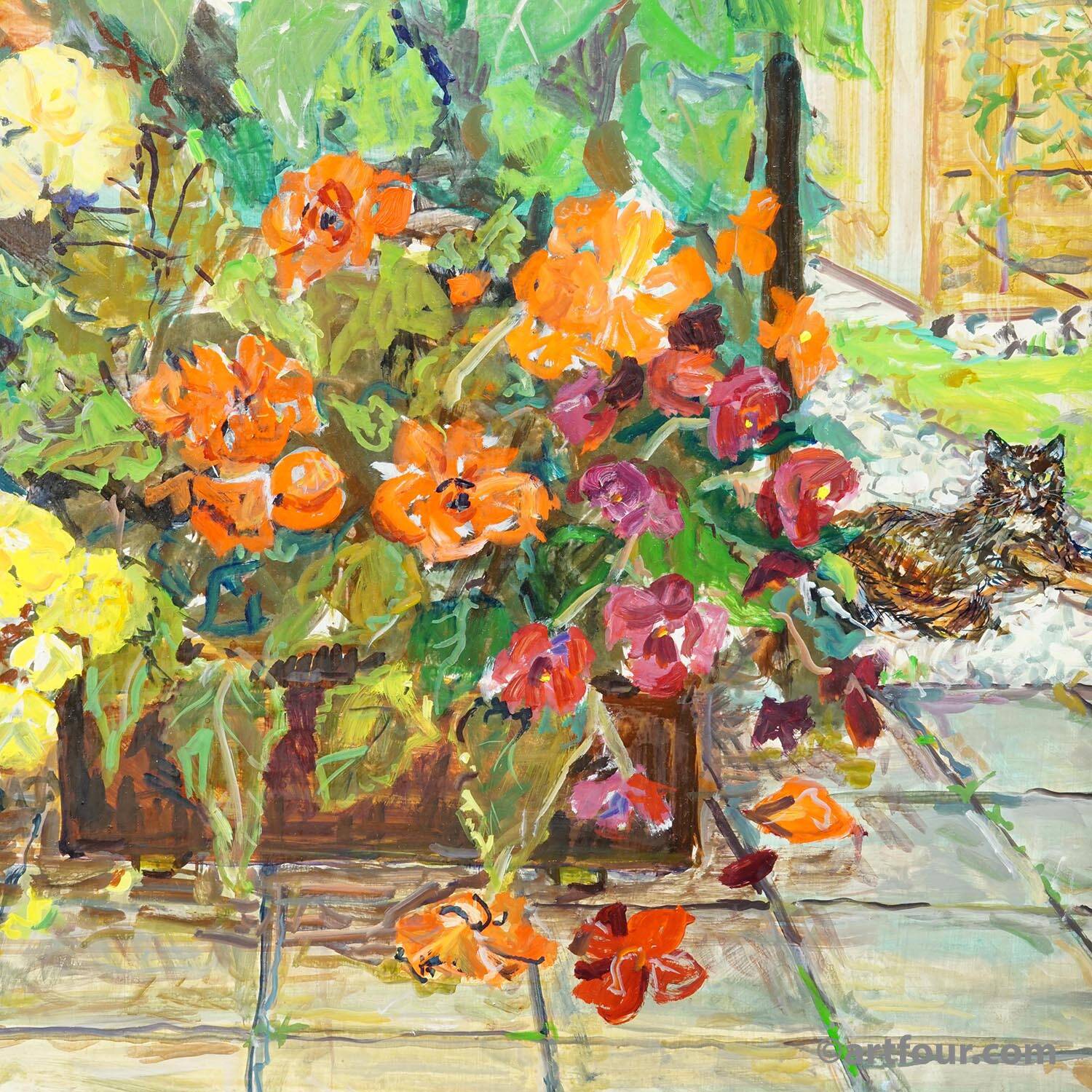 Impressionist oil painting of a garden, Alexander Michael 1996